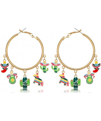 Mexican Hoop Earrings for Women Cinco De Mayo Earrings Sombrero Pinatas Chili Fiesta Earrings Statement Mexican Holiday Jewel...