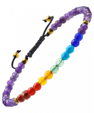 7 Chakra Stone Beads Bracelet fit Unisex, Adjustable 4mm Faceted Crystal Yoga Bracelet for Women Men amethyst crystal stone $...