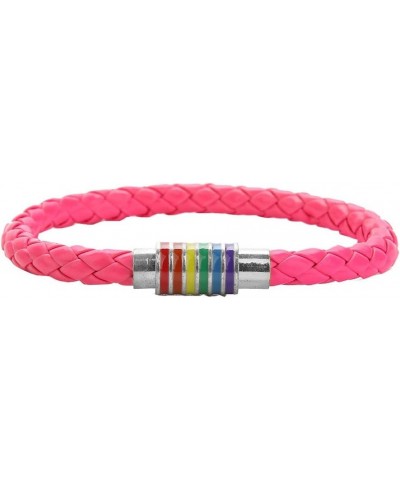 Leather Braided LGBT Rainbow Bangle Bracelet - Gay & Lesbian Pride dark pink silver 210.0 Millimeters $8.96 Bracelets