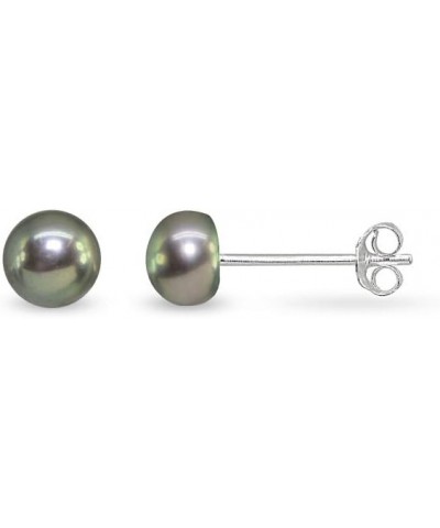 Sterling Silver Cultured Freshwater Pearl Button 5.5-6mm Stud Earrings, Color and Set Options Single Pair - Peacock $8.69 Ear...