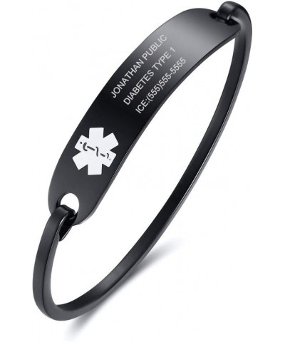Free Custom Engraving Stainless Steel Catch Hook Oval Fit Medical Alert ID Bangle Bracelet Black-65mm **custom engrave** $10....