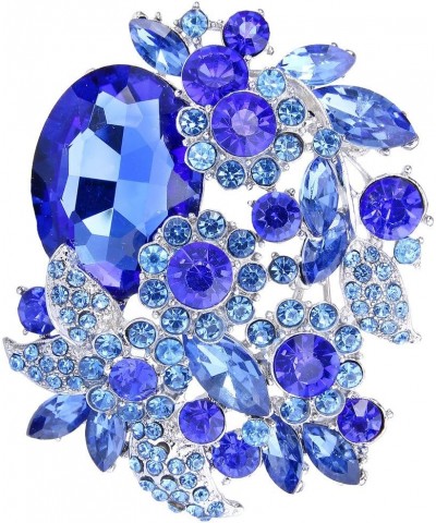 Rhinestone Crystal Party Flower Leaf Vine Brooch Sapphire Color Silver-Tone $12.75 Brooches & Pins