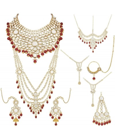 Indian Wedding Collection Traditional Ethnic Gold Plated Pearl & Kundan Stone Work Bridal Jewellery Set For Women Maroon $34....