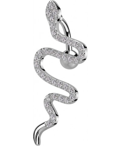 14GA 316L Stainless Steel CZ Crystal Snake Top Drop Reverse Belly Button Ring Silver Tone $9.10 Body Jewelry