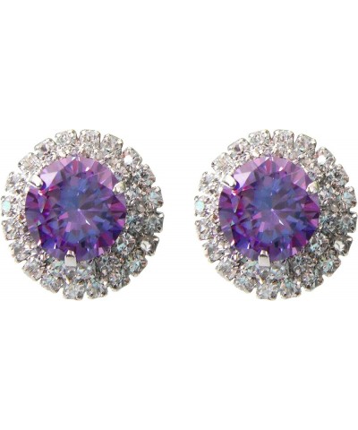 18k Gold Plated Multicolor Round Zircon White Crystal Omega Back Stud Earrings Silver+Purple $8.66 Earrings