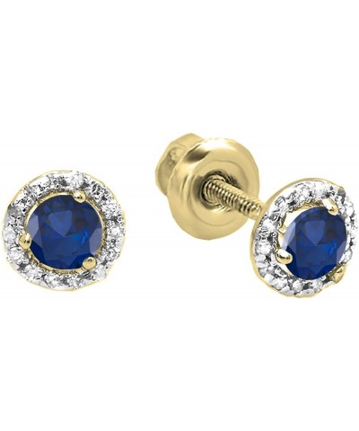14K 4 MM Each Round Gemstone & Diamond Ladies Halo Style Stud Earrings, Yellow Gold Blue Sapphire $88.40 Earrings