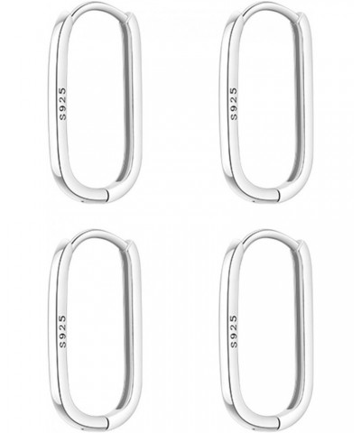 2 Pairs S925 Silver Hoop Earrings Oval Sterling Silver Hoops Rectangle Earrings,Oval Hoop Earrings for Women Paperclip Earrin...