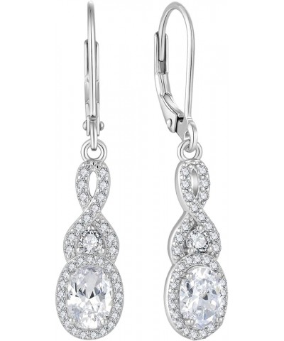 Infinity Earrings 925 Sterling Silver Oval Leverback Dangle Drop Earrings with 3A Cubic Zirconia Danity Birthstone Jewelry Gi...