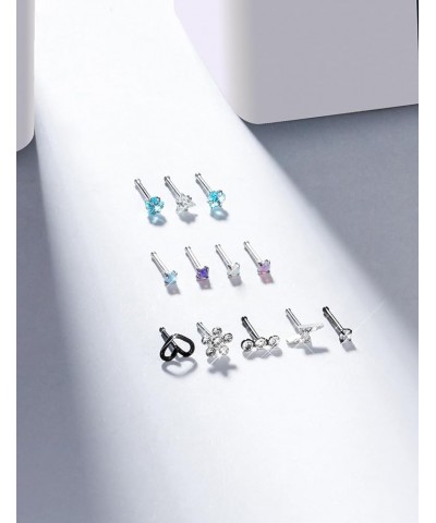 Opal Nose Rings Studs 20G Surgical Steel Nose Rings Studs Hypoallergenic diamond Silver Nose Piercing jewelry l shaped nose r...