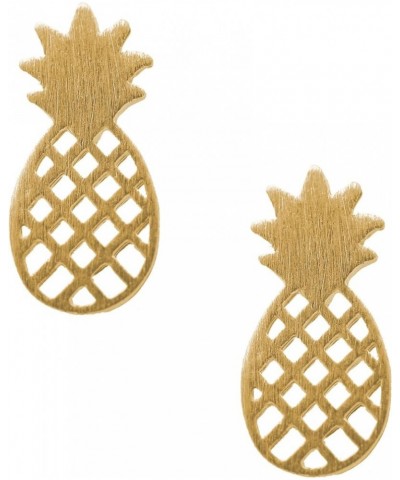 Handcrafted Brushed Metal Cute Pineapple Stud Earrings Gold $8.69 Earrings