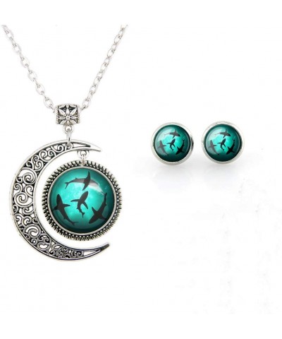 Blue Circling Sharks Stud Earrings and necklace Circling Sharks pendant for Women Fashion Jewelry set $11.28 Jewelry Sets