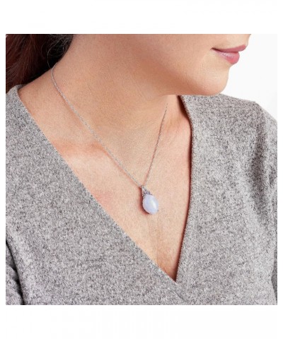 .925 Sterling Silver Genuine Blue Lace Agate and Iolite 1" Oval Pendant Necklace on 18" Box Chain $40.49 Necklaces