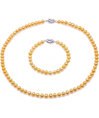 Necklace Set AA+ 6-7mm Golden Flat Round Freshwater Pearl Necklace Bracelet and Earrings Set Necklace Bracelet $28.04 Jewelry...
