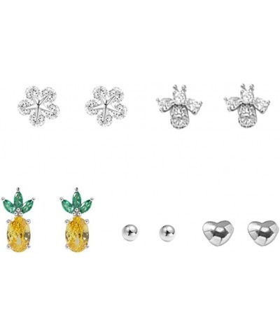 5 Pairs CZ Blossom Flower Stud Earrings Set for Women Girls 925 Sterling Silver Post Pin Cherry Flowers Cute Bee Animal Pinea...