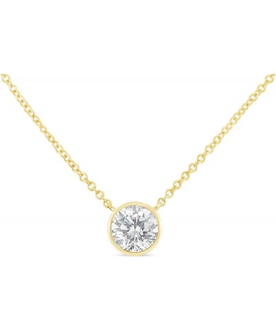 10K White, Yellow and Rose Gold Bezel-Set Diamond Solitaire Pendant Necklace (H-I Color, SI2-I1 Clarity) - Choice of Gold Col...