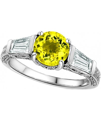 Sterling Silver Vintage Look 7mm Round Promise Engagement Ring. Lemon Quartz $23.65 Rings