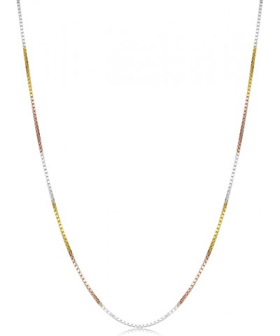 Sterling Silver and Tricolor Gold Solid Box Chain Necklace For Women (0.8 mm, 1.0 mm, 1.3 mm or 1.4 mm - Sizes from 14 to 30 ...