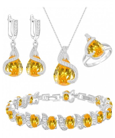 Jewelry Set for Women Water Drop Cubic Zirconia Artificial Crystal Earrings Pendant Necklace Open Ring Tennis Bracelet Weddin...