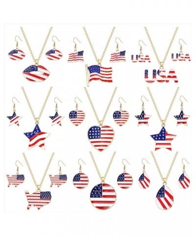 4th of July American Flag Necklace Earrings for Women Enamel Patriotic Heart Star Pendant Necklace Independence Day Drop Dang...