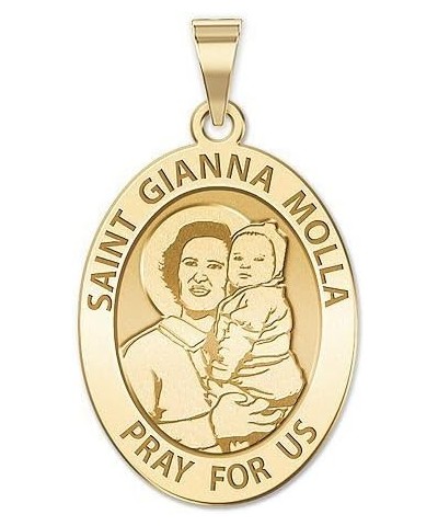 Saint Gianna Beretta Molla Oval Religious Medal - in Sterling Silver and 10K or 14K Gold 3/4 x 1 Inch Medal Only Solid 14k Ye...