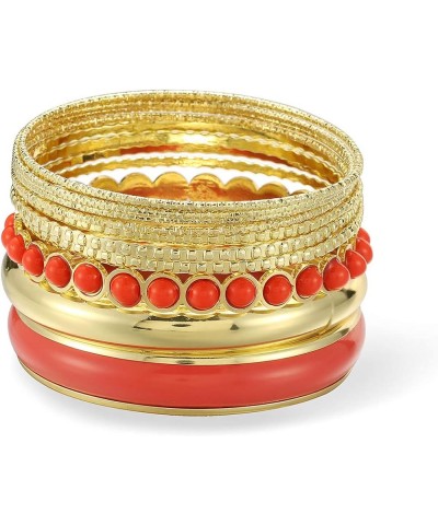 Mixed Multi Metal Bangles Bracelets Set Fashion Jewelry for Women 11Pcs/Set Gold/Coral red $8.79 Bracelets