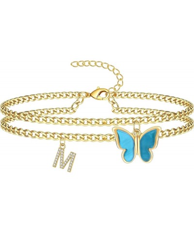 Initial Ankle Bracelets for Women, 14K Gold Butterfly Anklet with Dainty A-Z Alphabet Letter Initial Personalized Summer Beac...