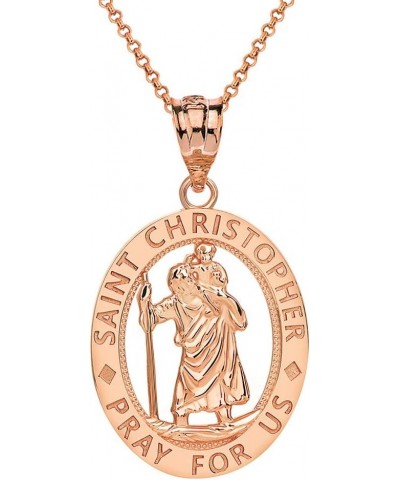 10k Gold Saint Christopher Pray for Us Oval Charm Pendant Necklace 20.0 Inches Rose Gold $56.99 Pendants