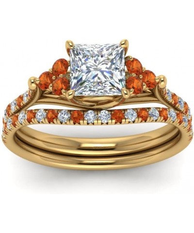 Choose Your Gemstone Princess Cut Petite Cathedral Wedding Ring Set Yellow Gold Plated Princess Shape Wedding Ring Sets Light...