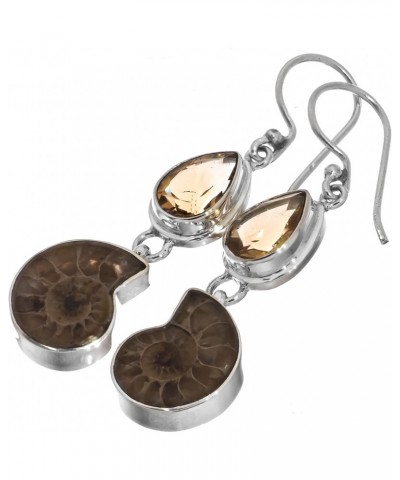 Ammonite Citrine 925 Sterling Silver French Drop Earrings, 1 7/16" p84457 $27.59 Earrings
