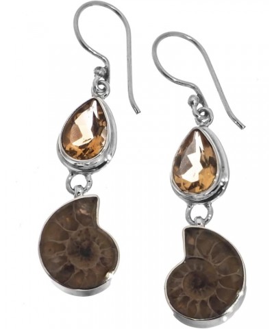 Ammonite Citrine 925 Sterling Silver French Drop Earrings, 1 7/16" p84457 $27.59 Earrings