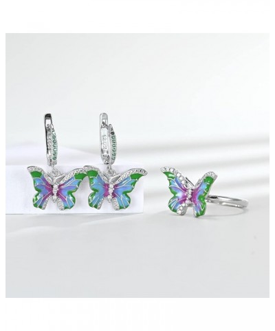 925 Sterling Silver Plated Butterfly Bridal Jewelry Colorful Enamel Jewelry Set CZ Simulated Diamond Party Jewelry Set for Wo...