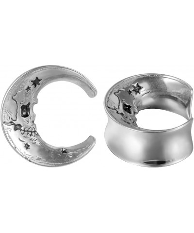 1 Pair Moon Style Ear Tunnels Flesh Plugs Piercing Earrings Stainless Steel Skull Ear Gauges 00g to 1 inch. Silver 7/8"(22mm)...