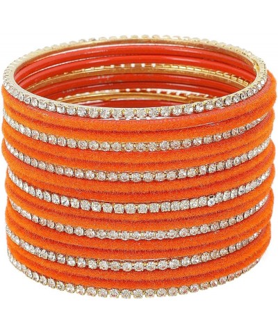 Indian Bangle Set Rhinestone CZ Crystal Wedding Bridal Velvet Bangle Bracelets Jewelry for Women Girls Orange Color (Set of 3...