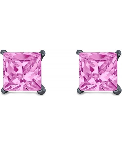 Solitaire Stud Earrings Princess Cut Simulated Cubic Zirconia 925 Sterling Silver (4mm-10mm) Black Tone, Simulated Pink CZ 5....