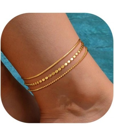 Gold Ankle Bracelets for Women, 14K Real Gold Plated Cuban Link Chain Beach Minimalist Dainty Rope Chain Beaded Anklets for W...