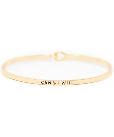 Pink Ribbon Breast Cancer Awareness Inspirational Message Thin Bracelet (6 Diff Phrases) I CAN I WILL - GOLD $8.95 Bracelets