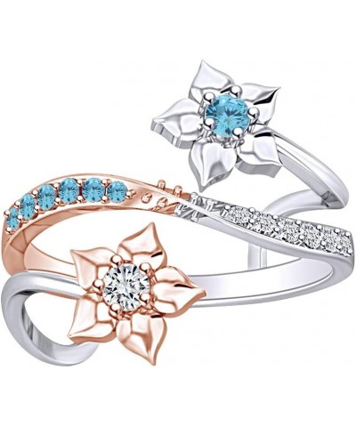 Simulated Birthstone & Sparkling White Cubic Zirconia Two Tone Double Flower Fashion Ring in 14k White Gold Over Sterling Sil...