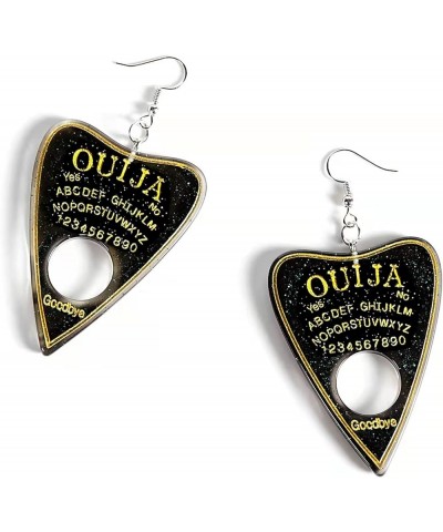 Women Earrings Ouija Board Planchette Earrings Flatback Black Glitter Resin Dangle Charms Fashion Goth Drop Earrings For Wome...