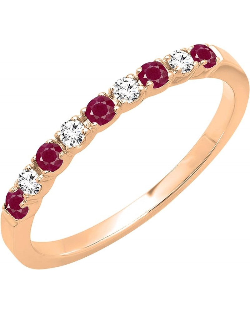 Alternating Round Ruby & White Diamond Stackable Women's Wedding Ring in Gold 7 14k - Metal Stamp Rose Gold $148.93 Bracelets