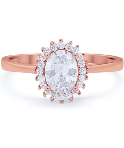 Halo Floral Oval Engagement Bridal Ring Round Cubic Zirconia 925 Sterling Silver Rose Tone, Simulated CZ $13.24 Rings