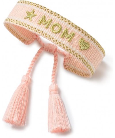 Knitted Word Adjustable Bracelets for Mother's Love Woven Bracelet -Gifts for Moms Handmade Adjustable Tassel Jewelry Pink-Go...