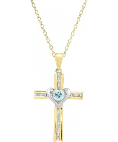 4 mm Round Gemstone & White Diamond Ladies Heart Love Cross Religious Pendant (Gold Chain Included), Available in Various Met...