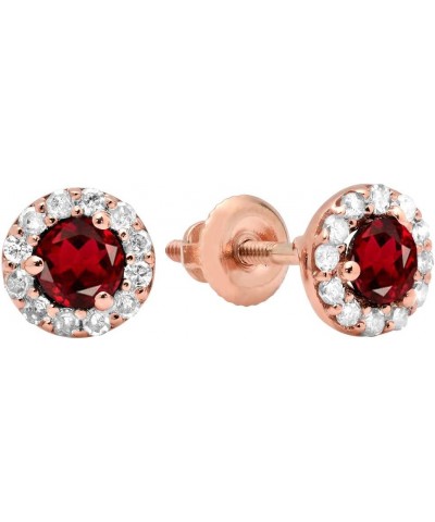 14K 3.5 MM Each Round Gemstone & Diamond Ladies Halo Style Stud Earrings, Rose Gold Garnet $112.11 Earrings