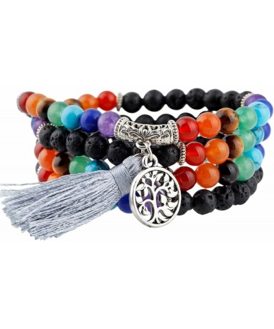 Beaded Bracelet Multilayer Yoga Meditation Mala Beads with Alloy Charms Lava Rock/Tassel $10.39 Bracelets