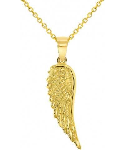 Solid 14k Yellow Gold Textured Angel Wing Charm Pendant with Cable, Curb or Figaro Chain Necklace 18.0 Inches Cable Chain $57...