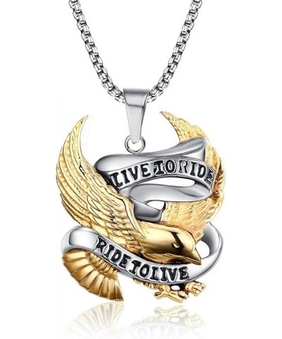Stainless Steel Punk Hawk Eagle Pendant Motorcycle Biker Necklace for Men, 24" Chain Gold Silver $9.35 Necklaces