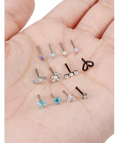 Opal Nose Rings Studs 20G Surgical Steel Nose Rings Studs Hypoallergenic diamond Silver Nose Piercing jewelry l shaped nose r...
