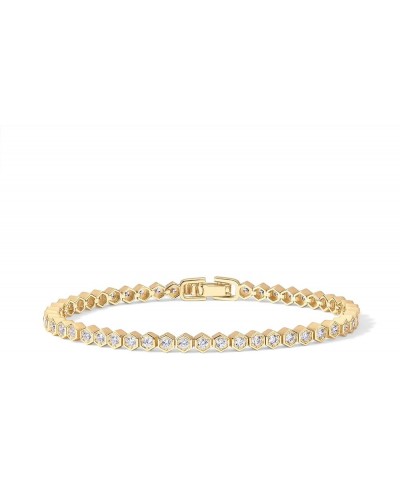 14K Gold Plated 2mm Cubic Zirconia Honeycomb Tennis Bracelet | Gold Bracelet for Women | SizeS 6.5-7.5 Inch 6.5 Inches Yellow...