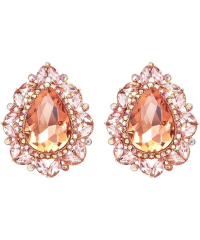 Women's Statement Vintage Style Dramatic Teardrop Crystal Clip On Earrings, 1.68 Peach Crystal Rose Gold $14.08 Earrings